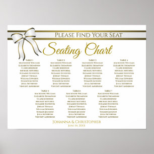 White & Gold Ribbon 7 Table Wedding Seating Chart