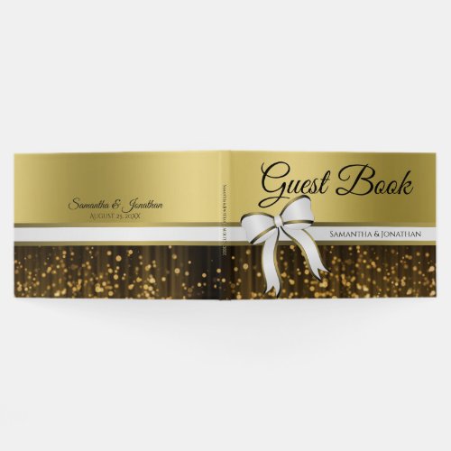 White  Gold Ribbon  Bow Faux Foil Wedding Guest Book