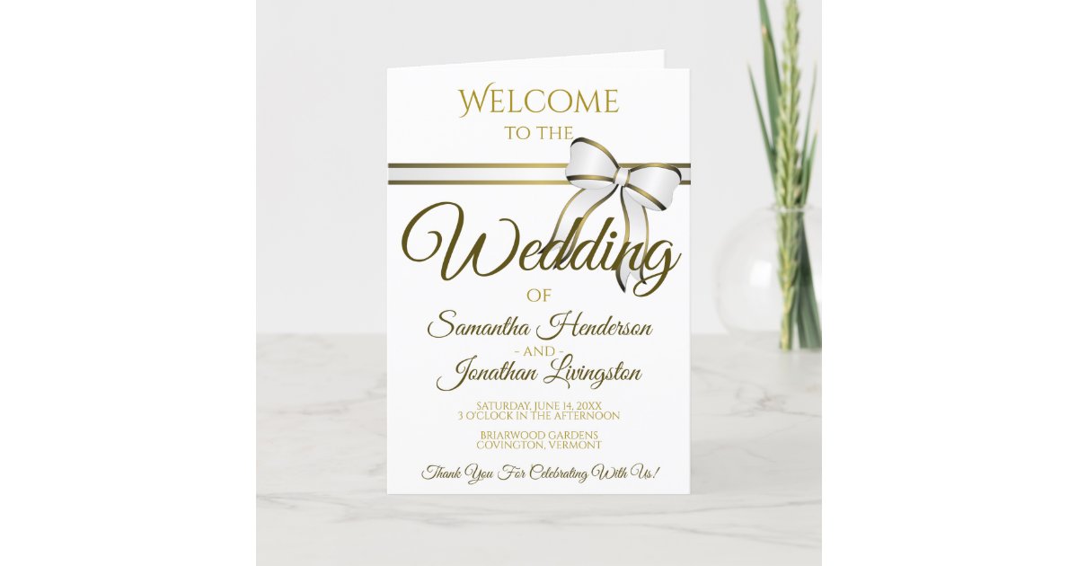 White Gold Ribbon Bow Wedding Program Zazzle Com