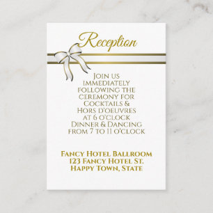 White & Gold Ribbon Wedding Reception Enclosure Card