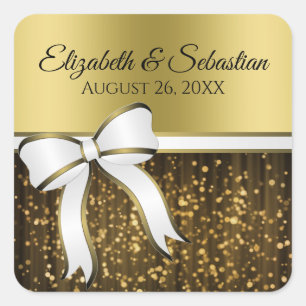White & Gold Ribbon Wedding Stickers