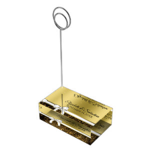 White & Gold Ribbon Wedding Table Place Card Holder