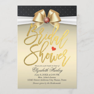 White & Gold Ribbon with Red Diamond Bridal Shower Invitation