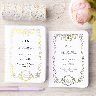 White Gold Ring Floral Wedding Vow Books