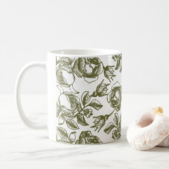 White Gold Rose Etching Coffee Mug (With Donut)