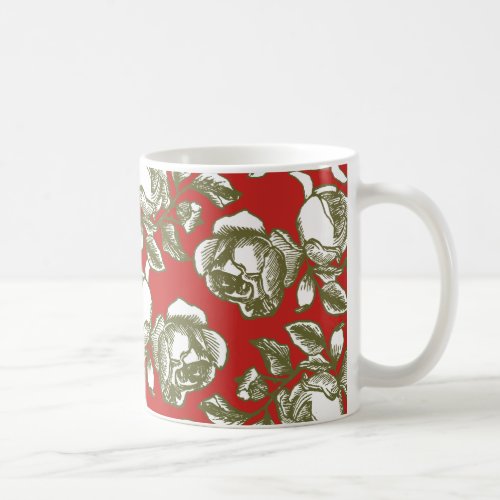 White Gold Rose Etching on Red Coffee Mug