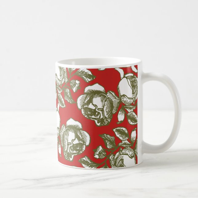 White Gold Rose Etching on Red Coffee Mug (Right)