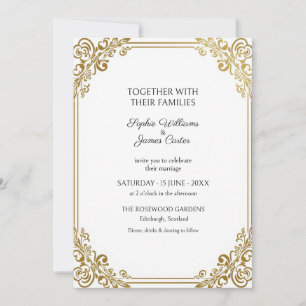 White Gold Rose Filigree Wedding Invitation