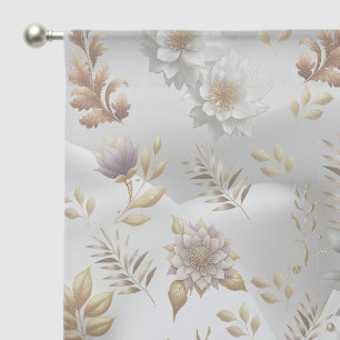 White Gold Roses, Champagne Silk & Butterflies Sheer Curtains