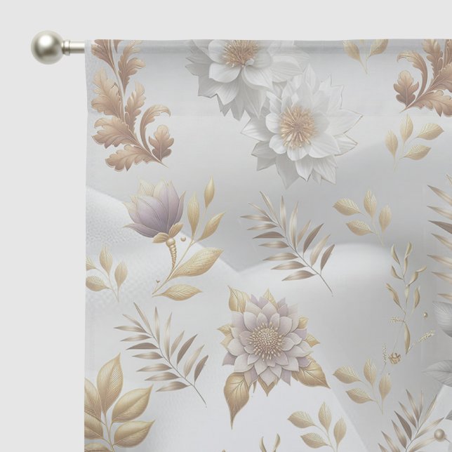 White Gold Roses, Champagne Silk & Butterflies Sheer Curtains (Pocket)