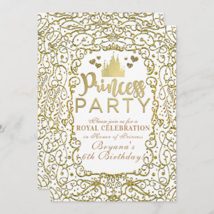 White & Gold Royal Castle PRINCESS PARTY Birthday Invitation