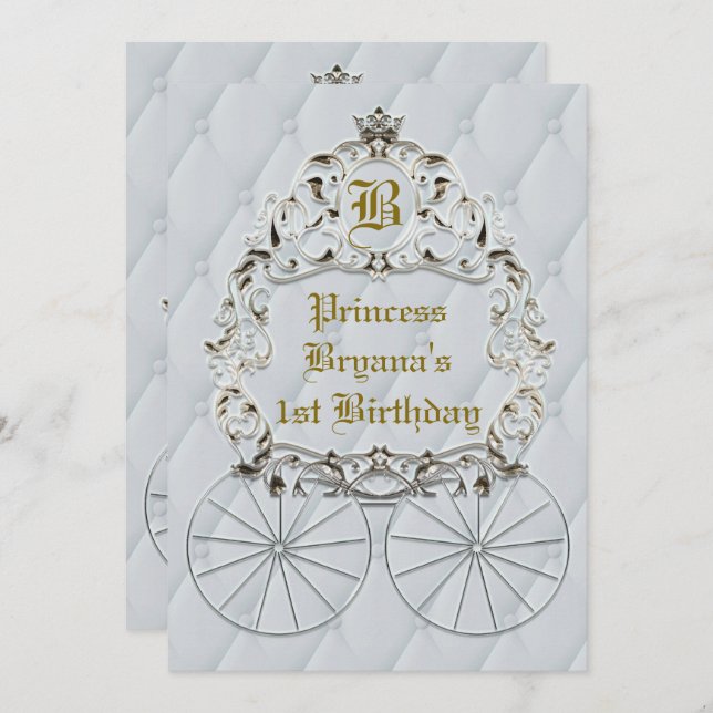 White Gold Royal Crown Carriage Party Invitations (Front/Back)