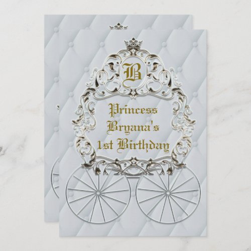 White Gold Royal Crown Carriage Party Invitations