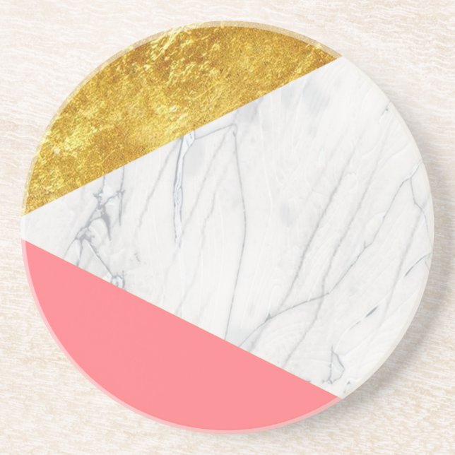White Gold Salmon Marble Coaster (Front)