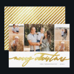 White Gold Script 5 Photo Collage Merry Christmas Holiday Card<br><div class="desc">White Gold Script 5 Photo Collage Merry Christmas Holiday Card. Simple and trendy photo holiday card featuring a 5 photo collage on the front with "Merry Christmas" in faux gold foil script against white. You can easily customize this design with your favorite photos by clicking on "Personalize". This card reverses...</div>