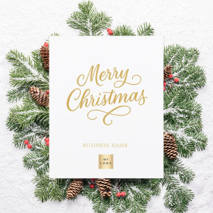 White gold script business logo Christmas card