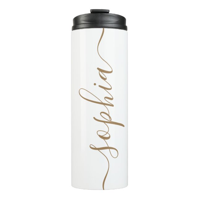 White Gold Script Custom Name Thermal Tumbler (Front)