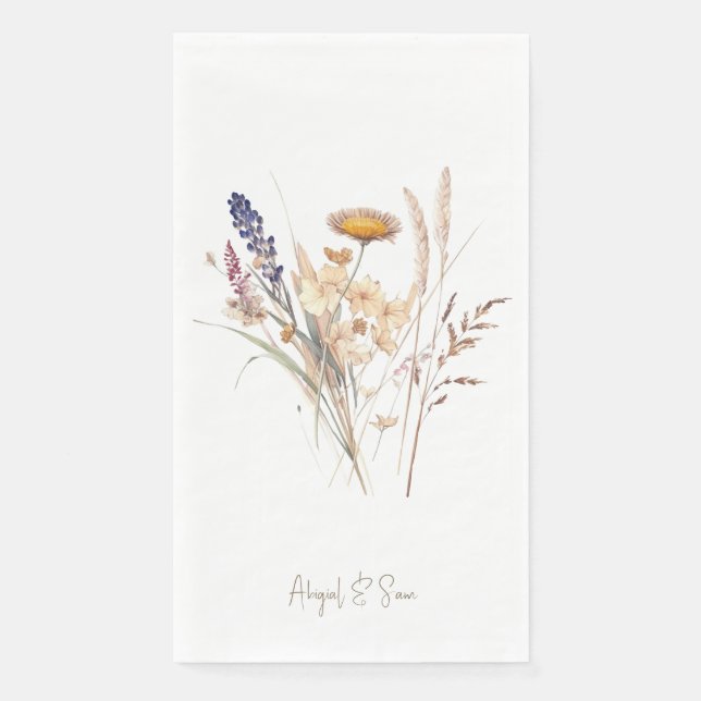 White Gold Script Fall Floral Wedding  Paper Guest Towels (Front)