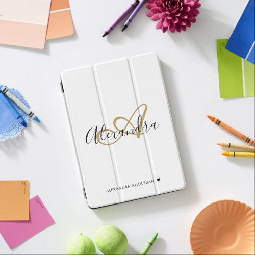 White Gold Script Initial Elegant Monogram iPad Air Cover
