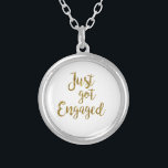 White & Gold Script Just got Engaged  Silver Plated Necklace<br><div class="desc">.</div>