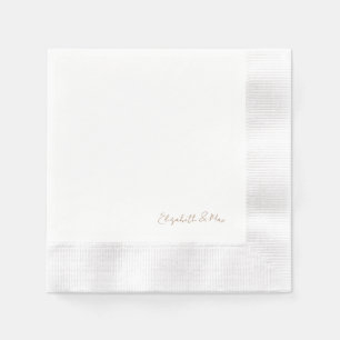 White Gold Script Names Wedding Reception Napkins