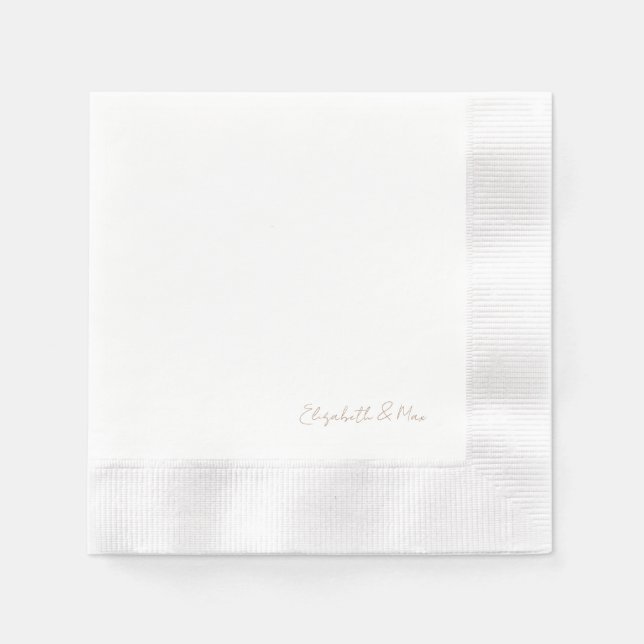 White Gold Script Names Wedding Reception Napkins (Front)