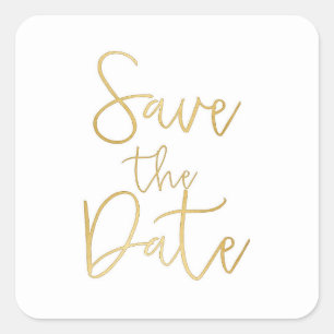White & Gold Script Type SAVE THE DATE Sticker