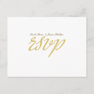 White & Gold Script Wedding RSVP Postcard
