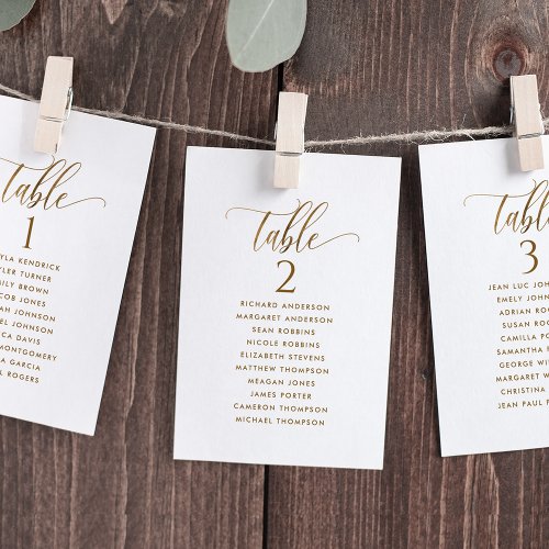 White  Gold Seating Plan Cards with Guest Names