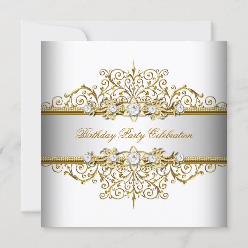 White Gold Silver Cream Elegant Party 5.25x5.25 Square Paper Invitation Card