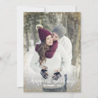 White Gold Silver Snowflake Photo Christmas Cards