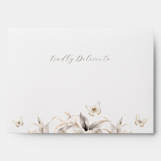 White Gold Silver Winter Florals Quinceañera Envelope (Front)