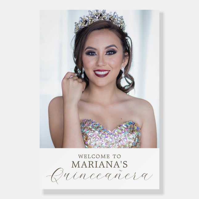 White Gold Silver Winter Florals Quinceañera Foam Board (Front)