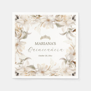 White Gold Silver Winter Florals Quinceañera Napkins