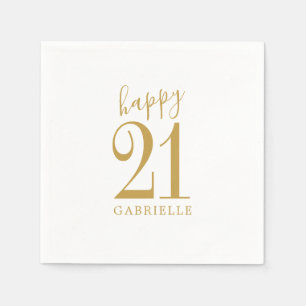 White Gold Simple Happy Custom Age Name Birthday Napkins