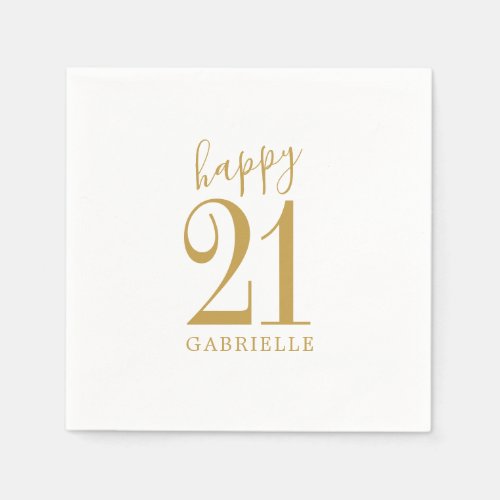 White Gold Simple Happy Custom Age Name Birthday Napkins