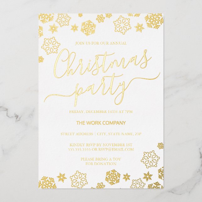 White Gold Snowflake Corporate Christmas Party  Foil Invitation (Front)