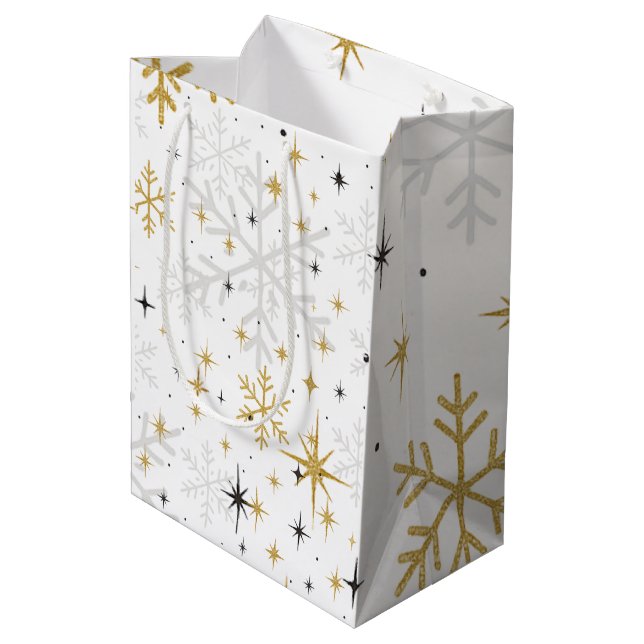 White & Gold Snowflake Sparkle Gift Bag – Elegant  (Back Angled)
