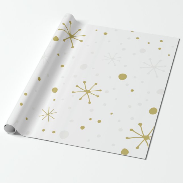 White Gold Snowflake Texture Wrapping Paper (Unrolled)