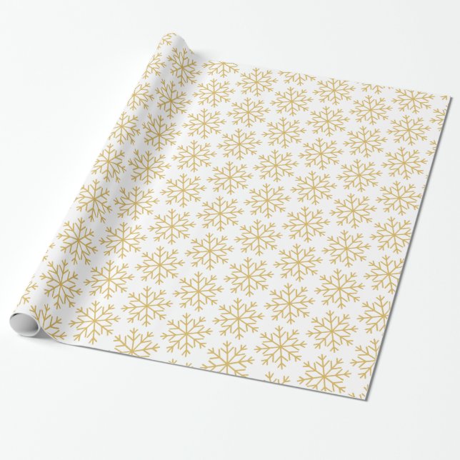 White Gold Snowflakes Christmas New Year Greetings Wrapping Paper (Unrolled)