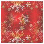 White &amp; Gold Snowflakes on Red Background Fabric