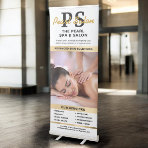 White Gold Spa Salon Monogram Photo Collage Logo Retractable Banner