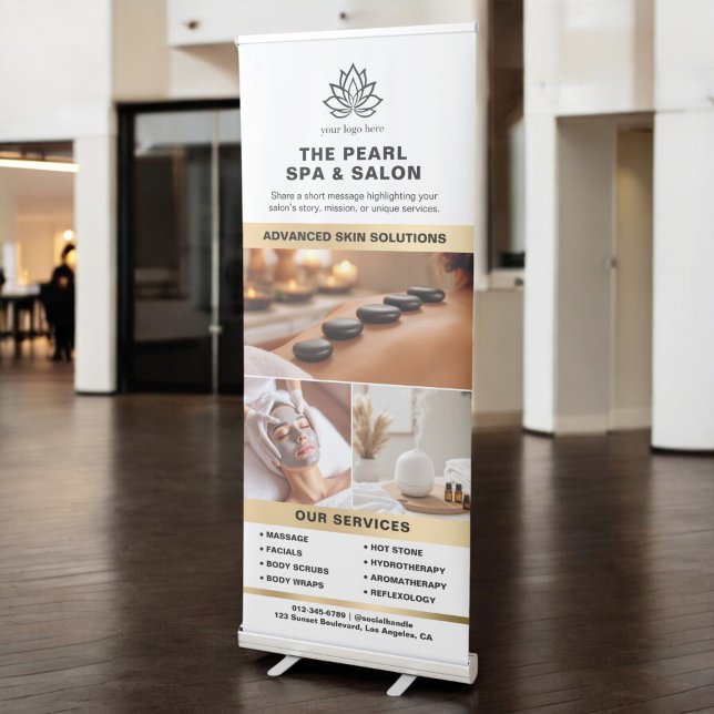 White Gold Spa Salon Services Photo Collage Logo Retractable Banner (Creator Uploaded)