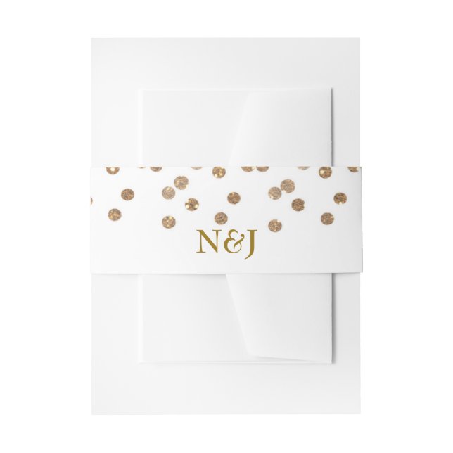 White & Gold Sparkle Faux Glitter Wedding Party Invitation Belly Band (Front Example)
