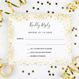 White gold sparkles budget wedding RSVP Flyer