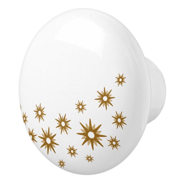 White & Gold Starbursts Ceramic Knob (Right)