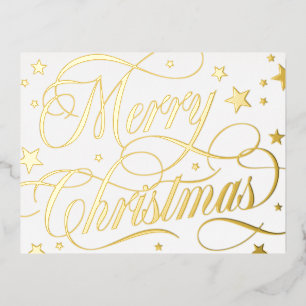 White Gold Starry Merry Christmas Foil Holiday Postcard