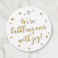 White & Gold Stars Bubbly Baby Shower Champagne Favor Tags