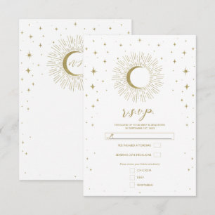 White & Gold Stars Celestial Sunburst Moon RSVP Card