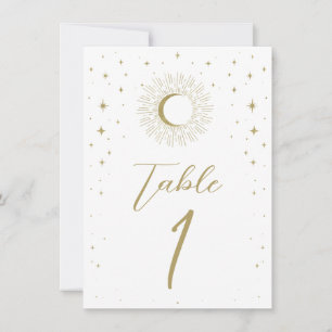 White Gold Stars Celestial Sunburst Table Number